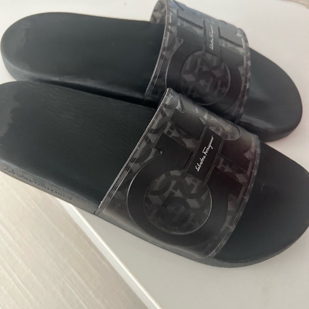 Salvatore Ferragamo Black Synthetic Slides